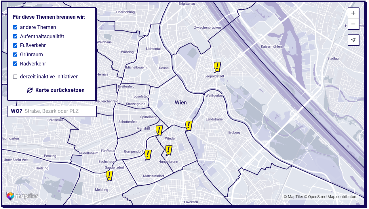 Karte der BürgerinnenInitiativen Wir machen Wien