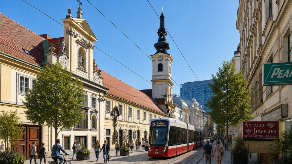 Mögliche Zukunft auf der Taborstraße mit Fußgängerzone