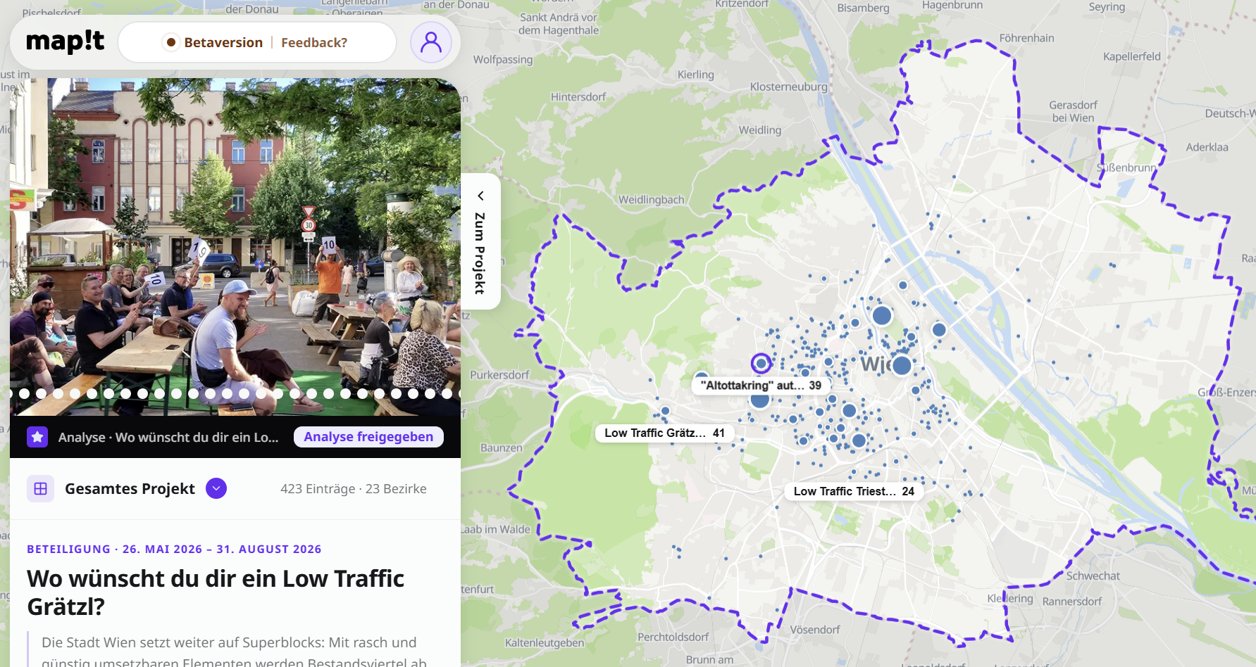 Screenshot der fertiggestellten Map-!t-Infosammlung auf einer Karte